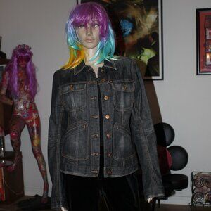 Parasuco Denim Cult Distressed Black Jean Jacket Vtg Fitted Denim NWOT RARE L